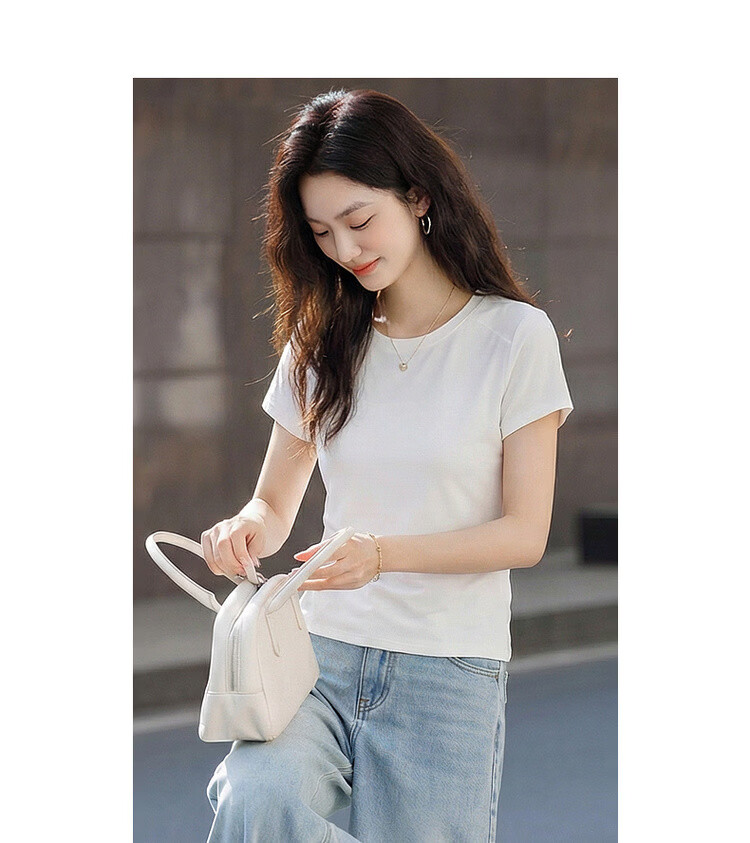 Demana [Smooth Lyocell] Summer Simple Style Round Neck Short Sleeve Slim Fit Petite Versatile High-End Women's T-Shirt 11