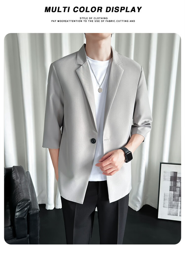 ROMON Men's Summer Breathable Suit Jacket Youth Loose Business Casual Trendy Short Sleeve Blazer Light Gray 3XL 10