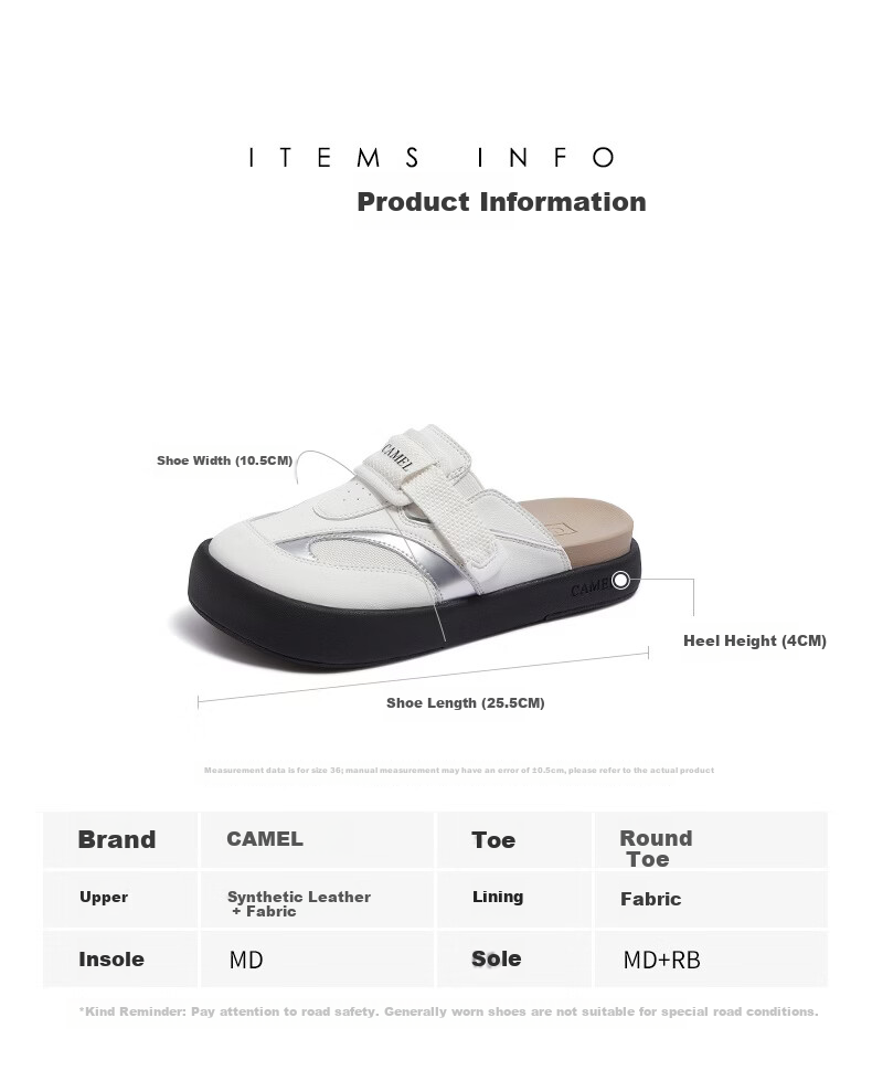 CAMEL Yunbei Women's Lightweight Soft Sports Style Birkenstock Half-Slip Casual Shoes L26S076030 White Size 37 17