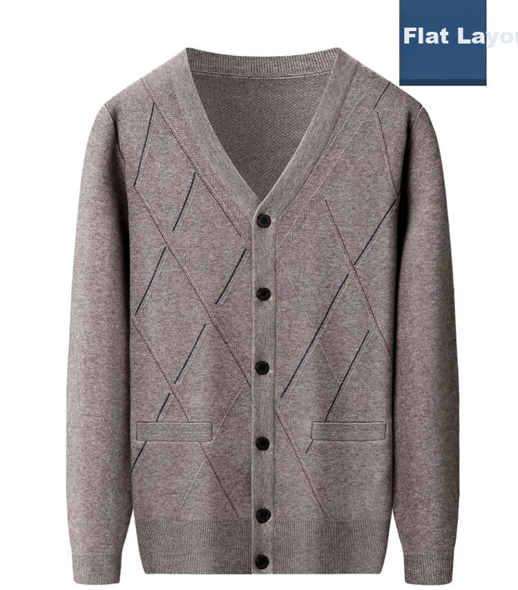 Hengyuanxiang Men's Knitted V-Neck Cardigan Loose Casual Knit Base Shirt for Middle-aged and Elderly Dad Wear Camel L 15