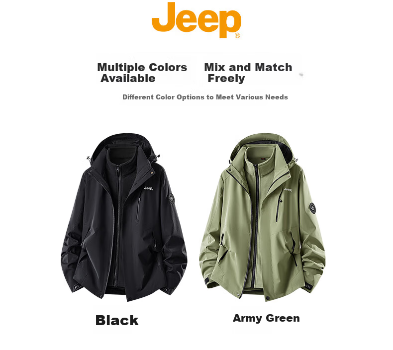 JEEP Men's 3-in-1 Jacket Autumn Winter Outdoor Warm Mountaineering Two-Piece Set Military Green L 4