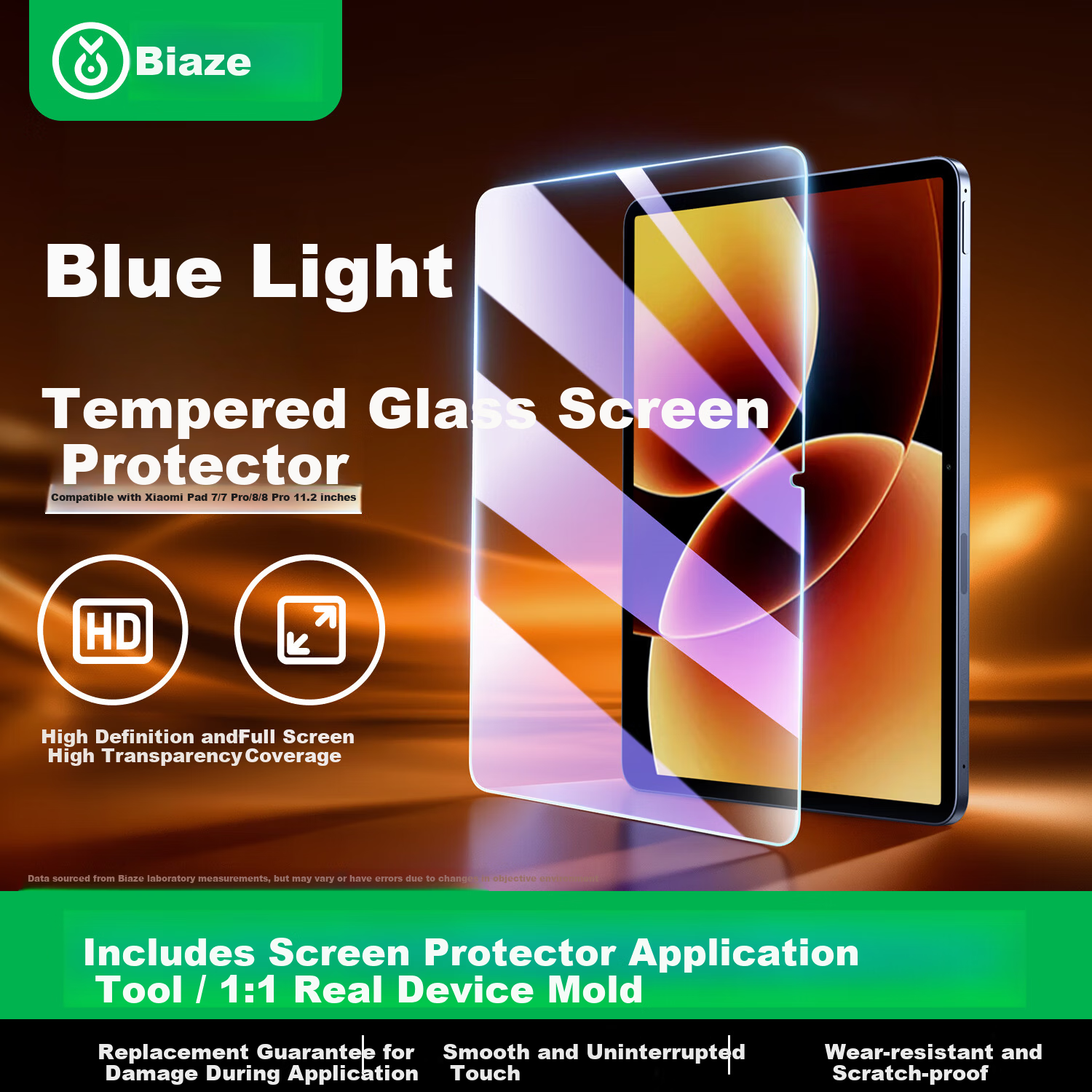 BIAZE Tempered Glass Screen Protector for Xiaomi Pad 8/8 Pro/7/7 Pro 2024/2025 Models, 11.2-inch Full Coverage Scratch-Resistant Protective Film