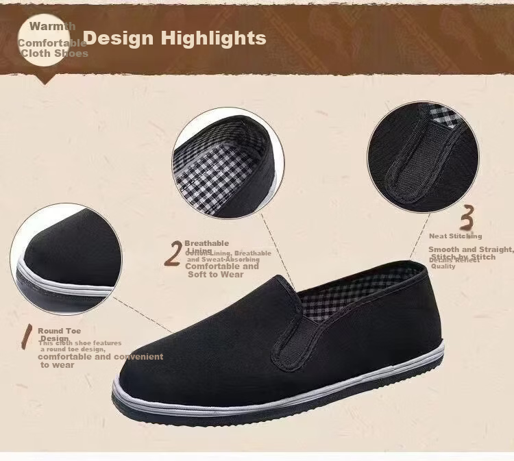 BAIGE Old Beijing Cloth Shoes Thousand-Layer Rubber Sole Labor Protection Shoes Black Handmade Slip-Resistant Breathable Slip-On Factory Logistics Workshop Work Shoes [Black] Comfortable Breathable Si 3