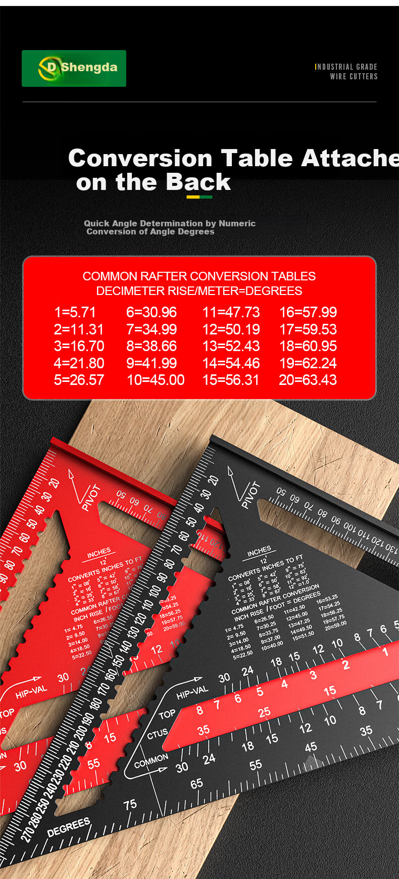 Shengda Aluminum Alloy Multifunctional 90-Degree Triangle Ruler 45-Degree High-Precision Carpenter Carpenter's Square for Woodworking and Renovation 12