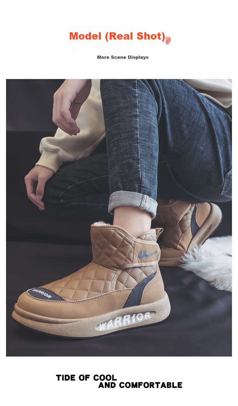 Warrior Men's Snow Boots 2026 Spring New Thickened Fleece Lined Northeast Cotton Shoes Casual Boots Brown Size 40 3