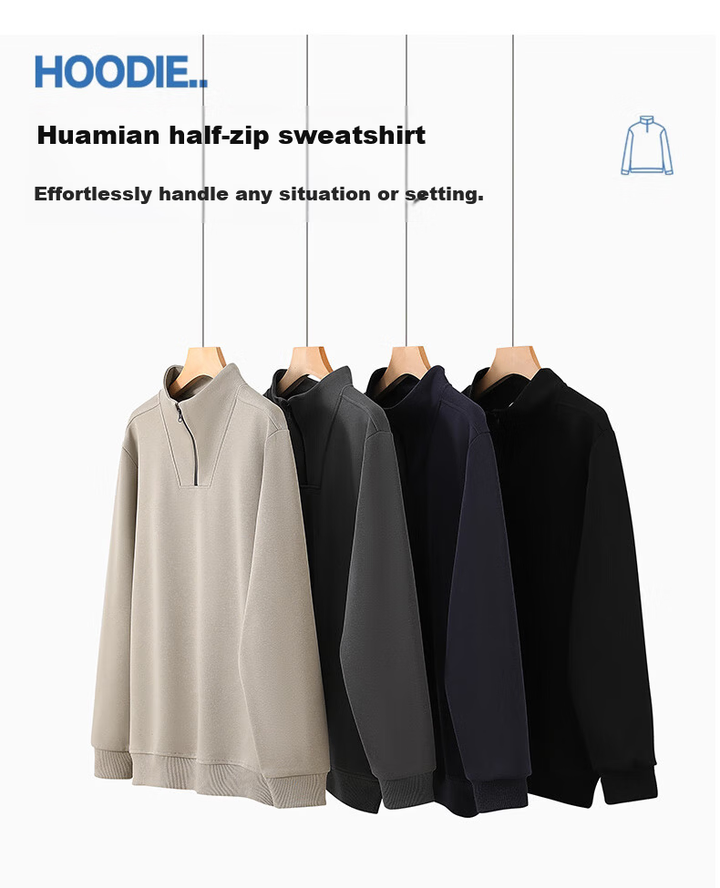 ROMON Half-Zip Sweatshirt Men Spring Business Casual Stand Collar Long Sleeve Base Shirt Middle-Aged and Young Turn-Down Collar Jacket Trendy Size L 6