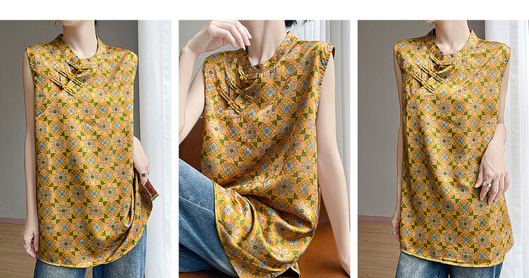 Demana [Oriental Aesthetics] Spring National Style New Chinese Satin Jacquard Shirt with Frog Buttons Mid-Length Women's Blouse 6