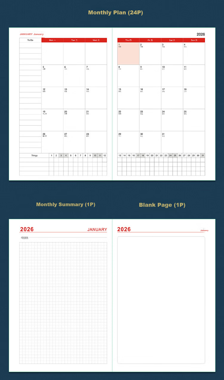 Platinum Lady 2026 Daily Planner One Page Per Day Time Management Efficiency Schedule Notebook Calendar Journal Starry Sky Texture Study Check-in Monthly and Daily Planner Dark Blue 17