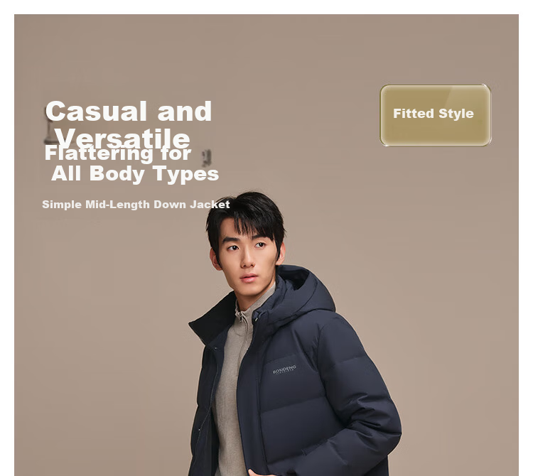 BOSIDENG 25 Years Winter 90% Down Men's Mid-Length Thickened Hooded Classic Casual Mall-Style Down Jacket 1