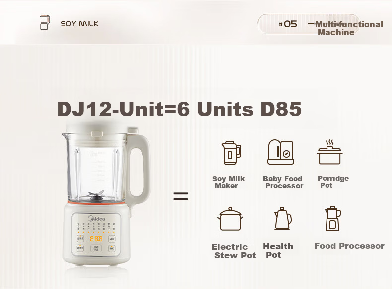 Midea 1.2L Large Capacity Blender Soy Milk Maker, Low Noise, Multifunctional All-in-One Household Fully Automatic, No Cooking, No Washing, New Model D85 Juicer and Food Processor for 2-5 People 11