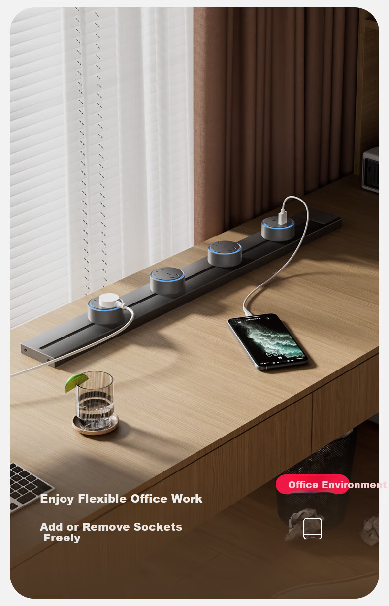 CHIGO Track Socket with Switch Master Control Ultra-thin High Power Wall-mounted Rail Socket Surface-mounted Movable Kitchen Slide Rail Socket 50cm + 3 Black Five-hole Outlets 8