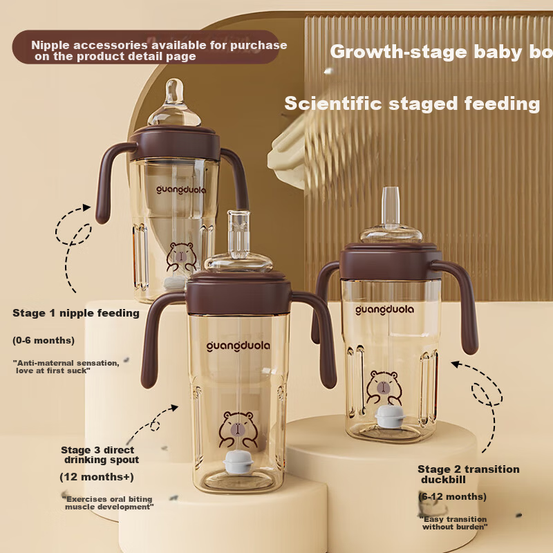 Guangdu Direct Drinking Straw PPSU Baby Bottle Training Cup for 6 Months to 6 Years Old, 300ml
