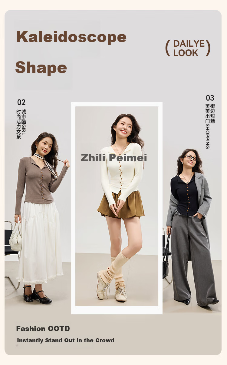 Miiow Women's Polyester Acrylic Base Shirt Spring Autumn New Button Thin Long Sleeve Top Suitable for Outerwear 6