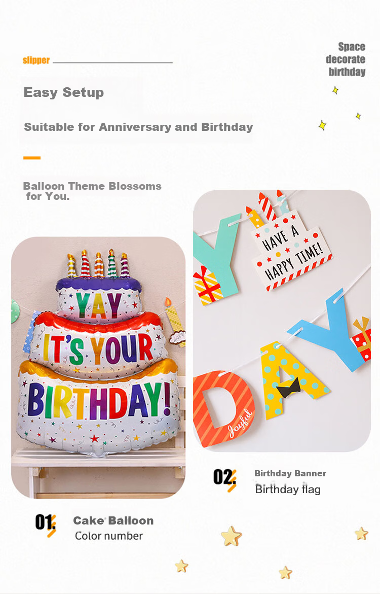 Qingwei Cake Balloon + Birthday Banner Photo Props Children's Party First Birthday Scene Decoration 6