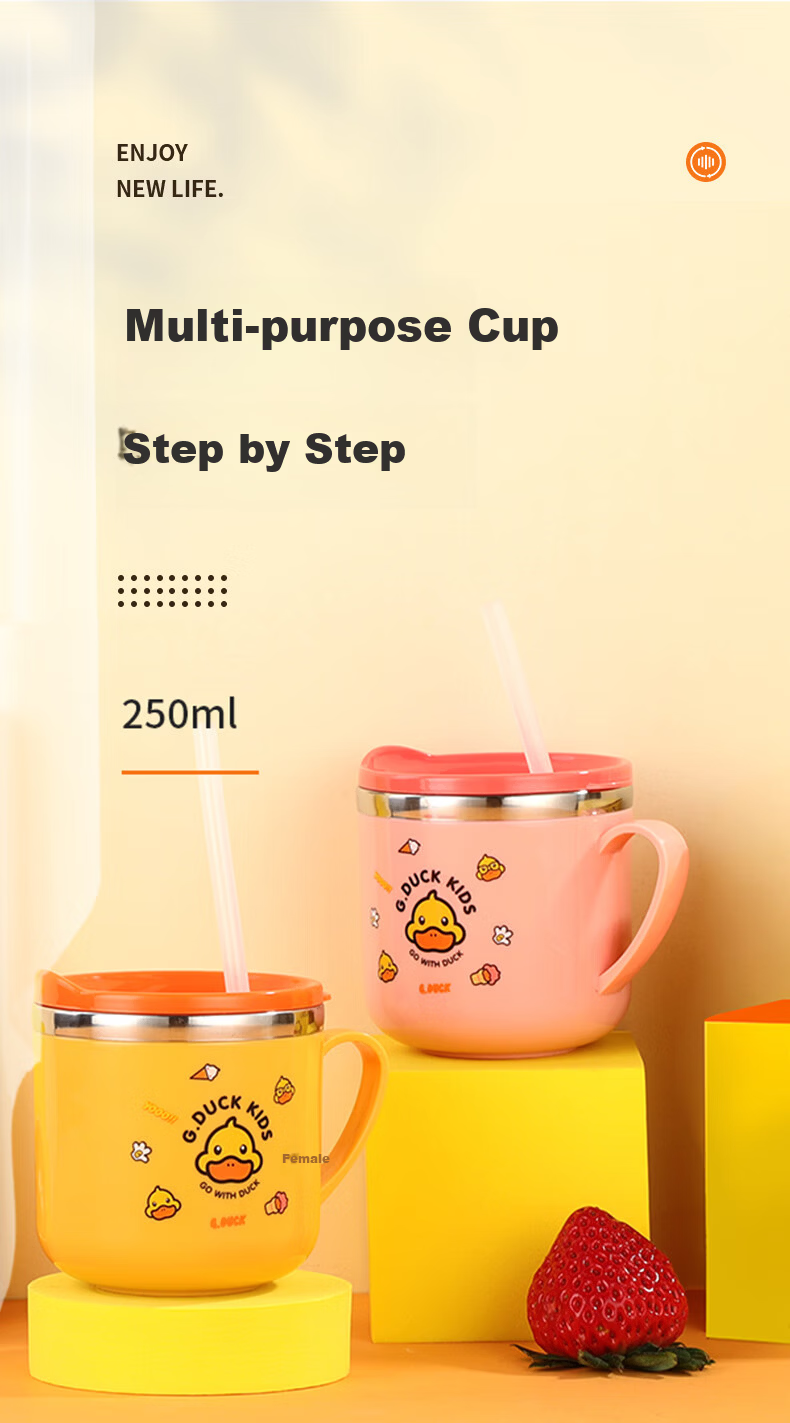 Baoshi Genuine Children's 316 Stainless Steel Insulated Water Bottle with Dual Drinking Ports, Elementary School Student Strap Direct Drinking Straw Cup - Judy 1