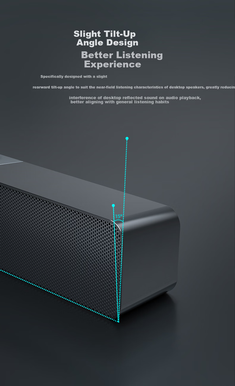 Newmine BT550 Wired Computer Speakers Desktop Home Gaming Laptop Desktop Long Bar High-Quality Wooden Sound System 6