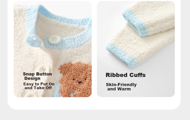 Babycare Children's Warm Homewear Parent-Child Autumn Winter Half Velvet Homewear Set Panda Off-White 100 Kids' Version 14
