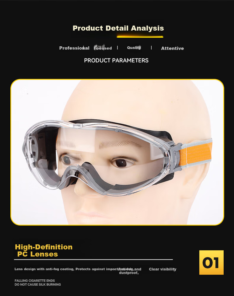 Minggu Fully Enclosed Industrial Safety Goggles Windproof Dustproof Riding Glasses with Black Frame Transparent Lens 6