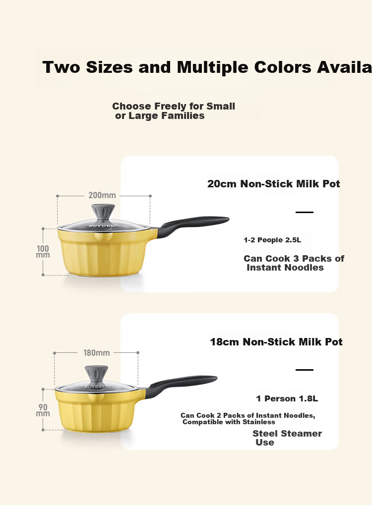 Buydeem 18cm Non-Stick Fluorine-Free Ceramic Milk Pot Soup Pot Baby Food Cooking Pot Small Goose Yellow 7