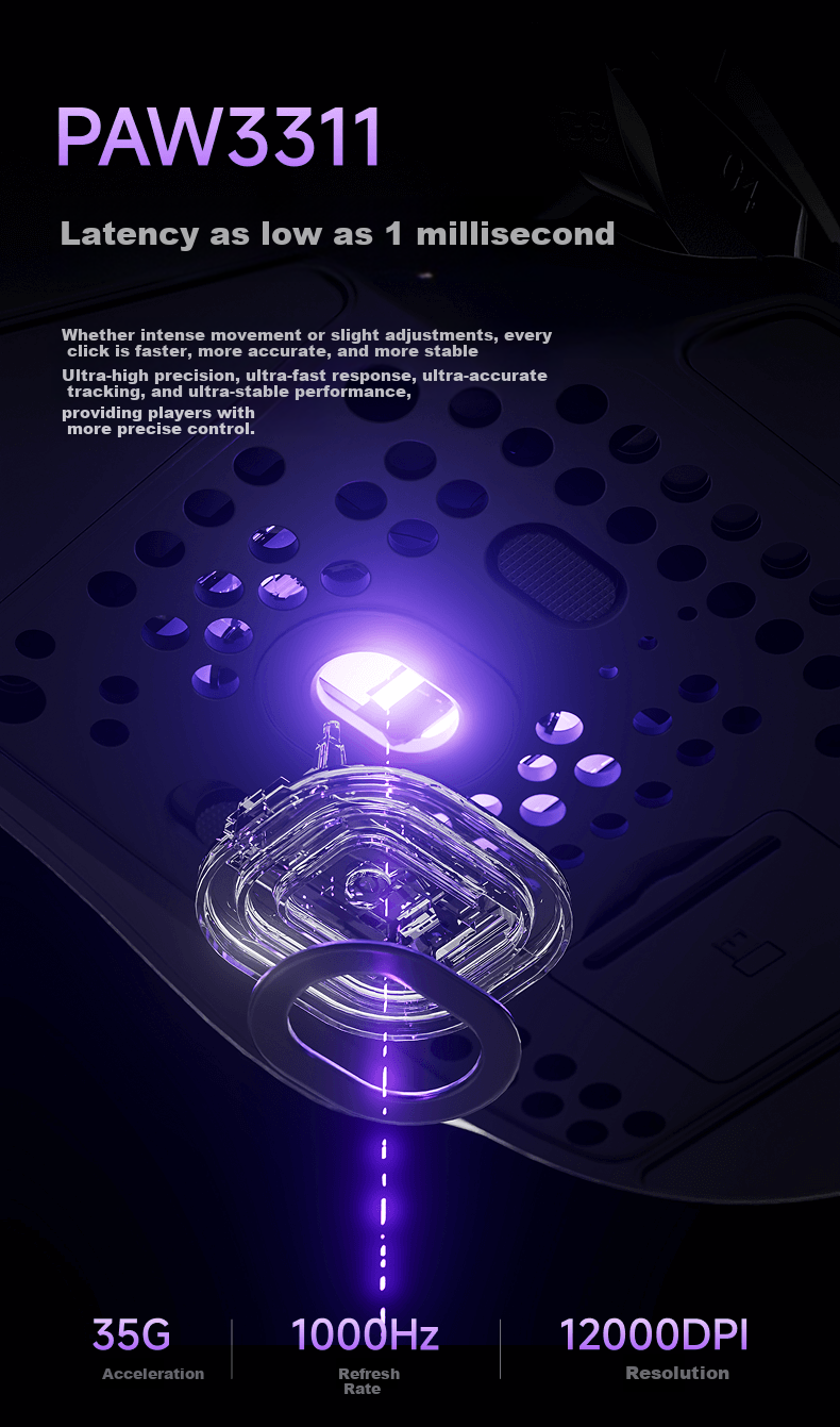 EWEADN G2 Wireless Gaming Mouse Wired Bluetooth Tri-Mode Full-Key Macro Programmable Lightweight Ergonomic for Medium to Large Hands 1K Report Rate Low Latency Office Laptop PC 2