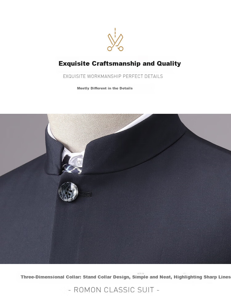 ROMON Zhongshan Suit Men's Wedding Tuxedo Stand Collar Dad Outfit New Chinese Style Groom Engagement Chinese Style Suit 11