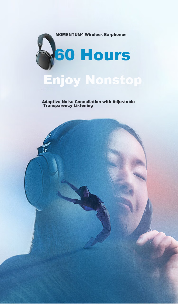 Sennheiser MOMENTUM 4 Wireless Headphones Graphite [Refurbished] Active Noise Cancelling Bluetooth Over-Ear Headphones 1