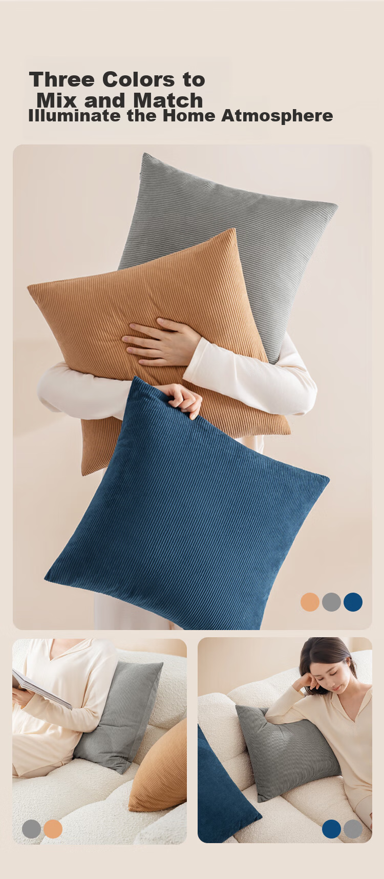 JD Jingzao Corduroy Pillow Super Soft Cushion Sofa Bedside Living Room Office Nap Waist Support Pillow 45x45cm Blue 4