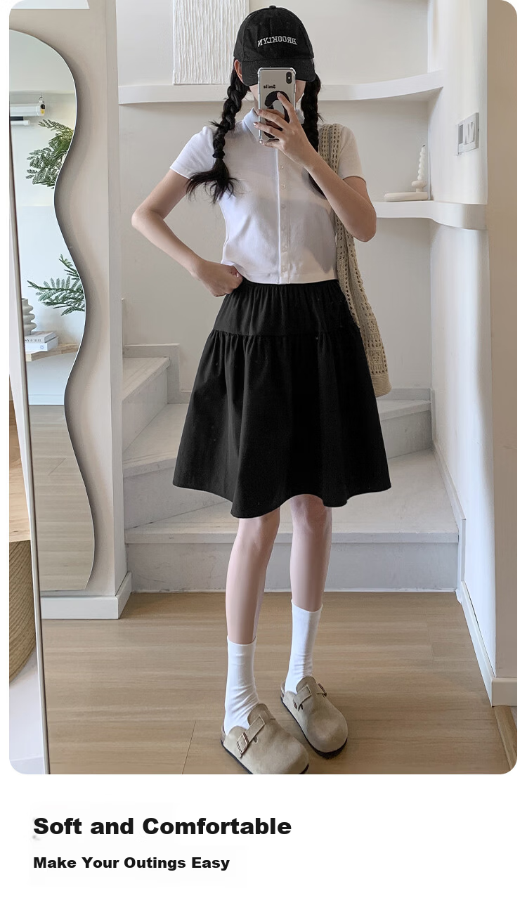 Borui Women's Summer Skirt 2026 New Thin Japanese Casual High-Waist A-Line Anti-Exposure Mid-Length Skirt 6