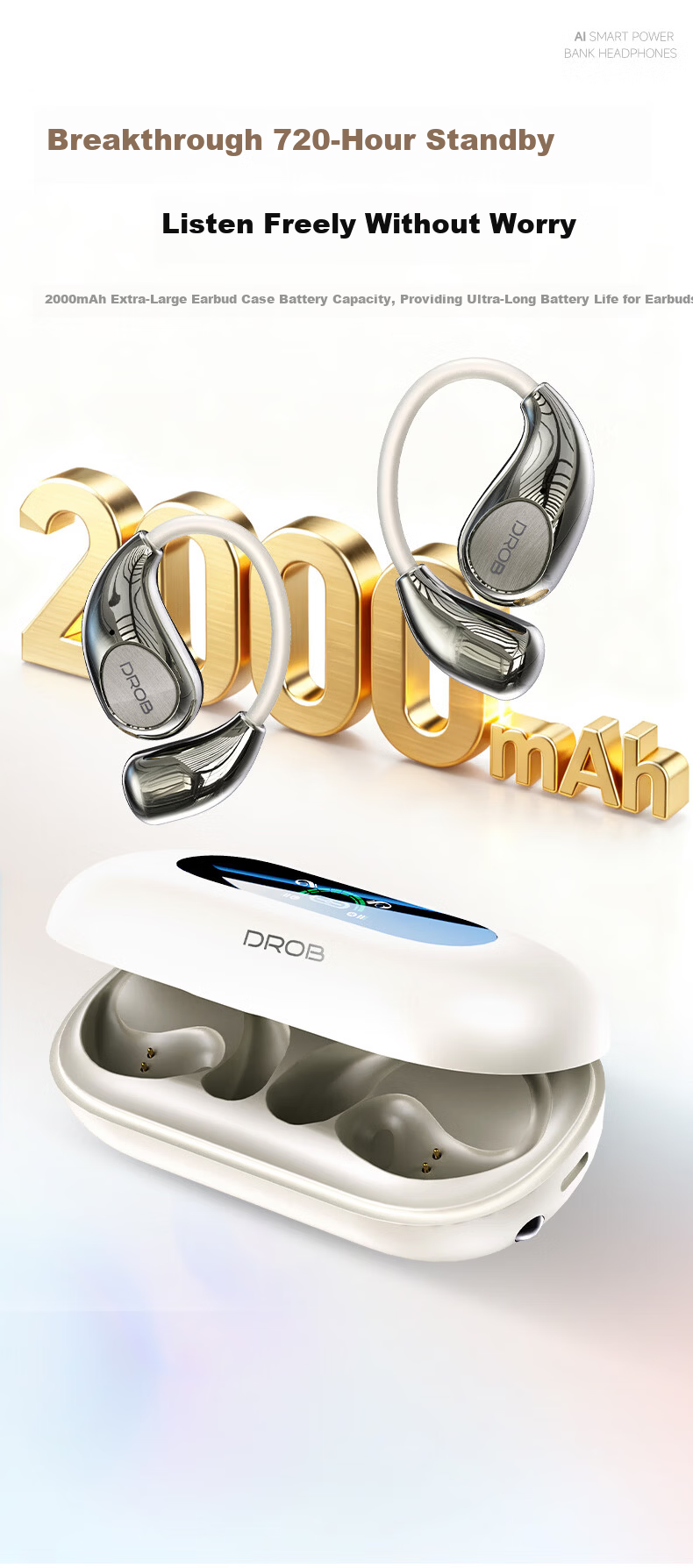 D.ROB D.ROB Clip-On AI Translation Wireless Bluetooth Earphones 2-in-1 Long Battery Life Compatible with Huawei Xiaomi Apple K75 Off-White 10