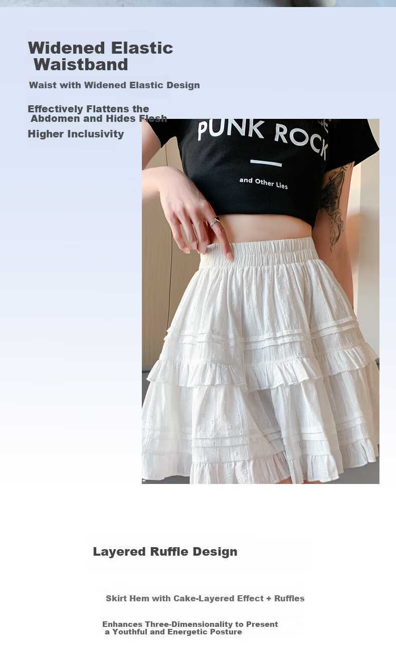 LangSha Ballet Skirt for Women, Summer High-Waisted Slimming Pure Cotton A-Line Skirt with Ruffle Trim, Fresh And Sweet Style Puffy Midi Skirt 9