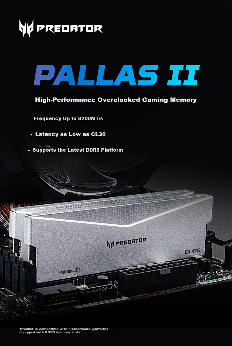 PREDATOR 32GB (16GB×2) DDR5 6000MHz Desktop Memory Pallas II Frost Series (C32) Stone Black AI Computer Accessories 8