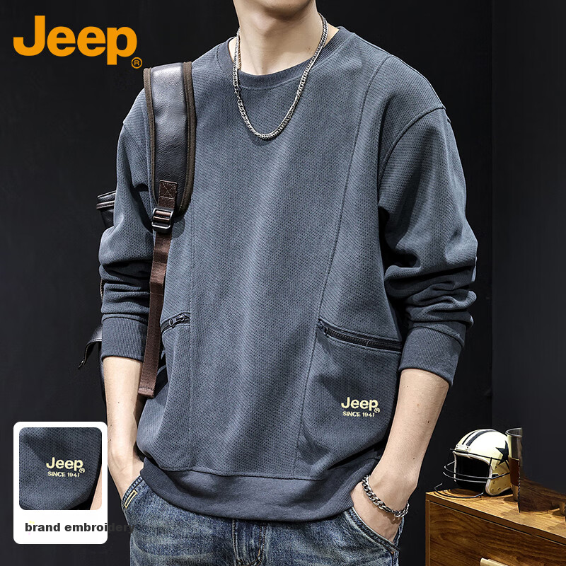JEEP Men's Heavyweight Casual Long Sleeve Loose Sweatshirt Gray L Spring Autumn