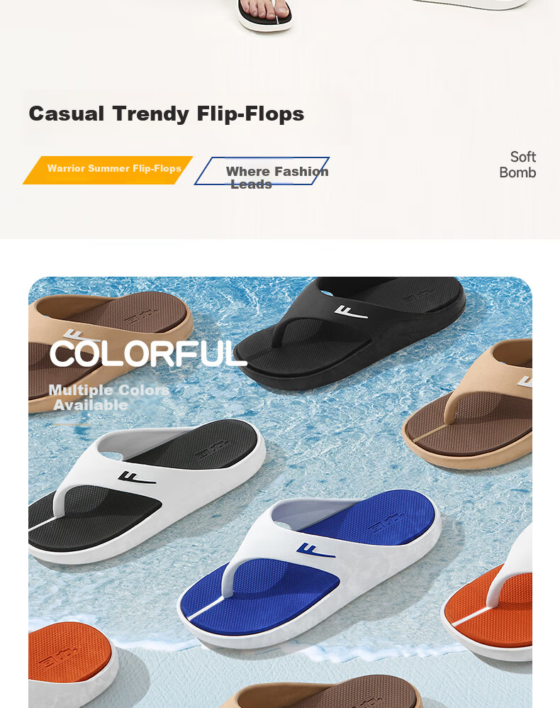 Warrior Official Summer 2026 Outdoor Cushioned Flip Flops for Men, White and Black, Size 38-39 2