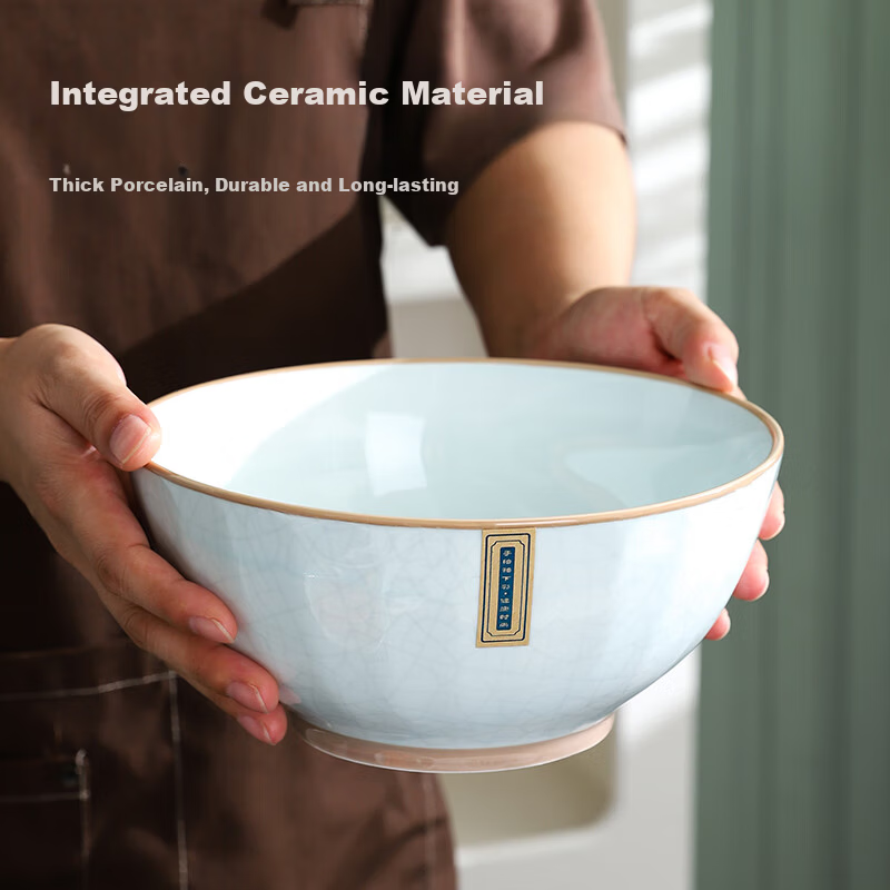 Huaqingge Chinese-Style Ice-Crackle Pattern Soup Bowl, Aesthetically Pleasing 8-Inch Large Bowl for Sauerkraut Fish And Boiled Fish, Microwave-Safe with Underglaze Color