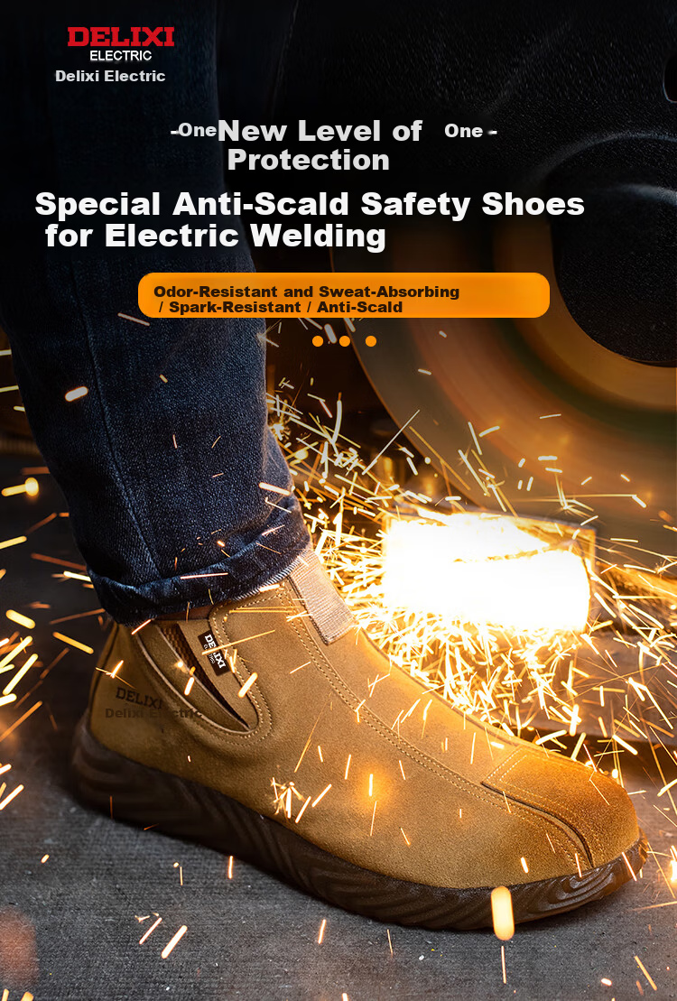 DELIXI ELECTRIC Men's Work Safety Shoes Suede Leather Steel Toe Anti-Smash Puncture Slip-Resistant Wear-Resistant Welding Fireproof Protective Shoes 3