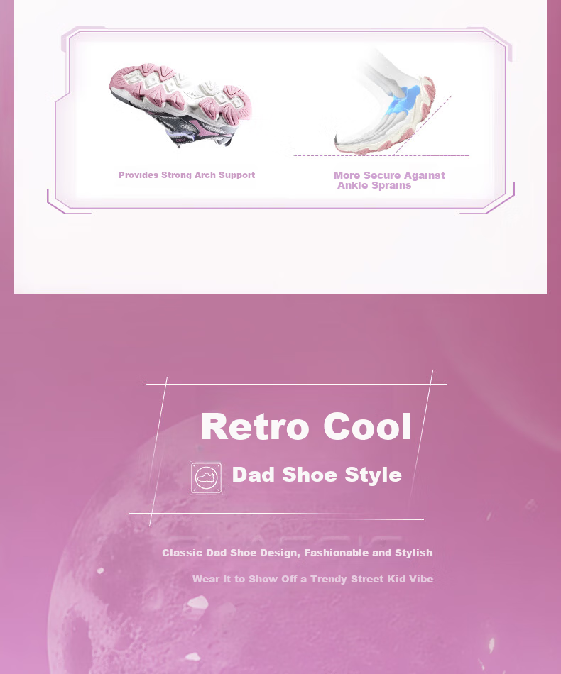 XTEP Youth Star Dad Sneakers for Girls Large Mesh Thick Sole Velcro Casual Shoes Dark Purple/Silver/Wisteria Purple Size 35 6