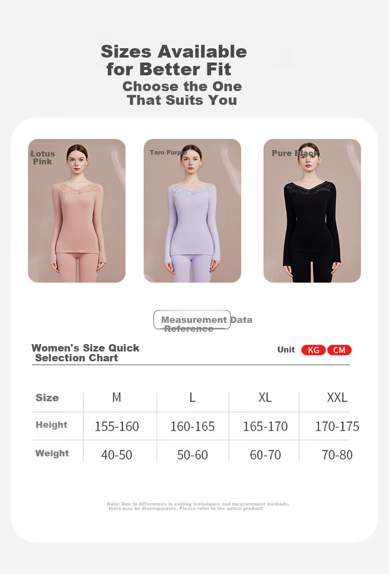 Qiulu Women's Thermal Underwear Autumn Winter Base Layer Comfortable Slim Fit V-Neck Top and Bottom Set Lotus Pink M 9