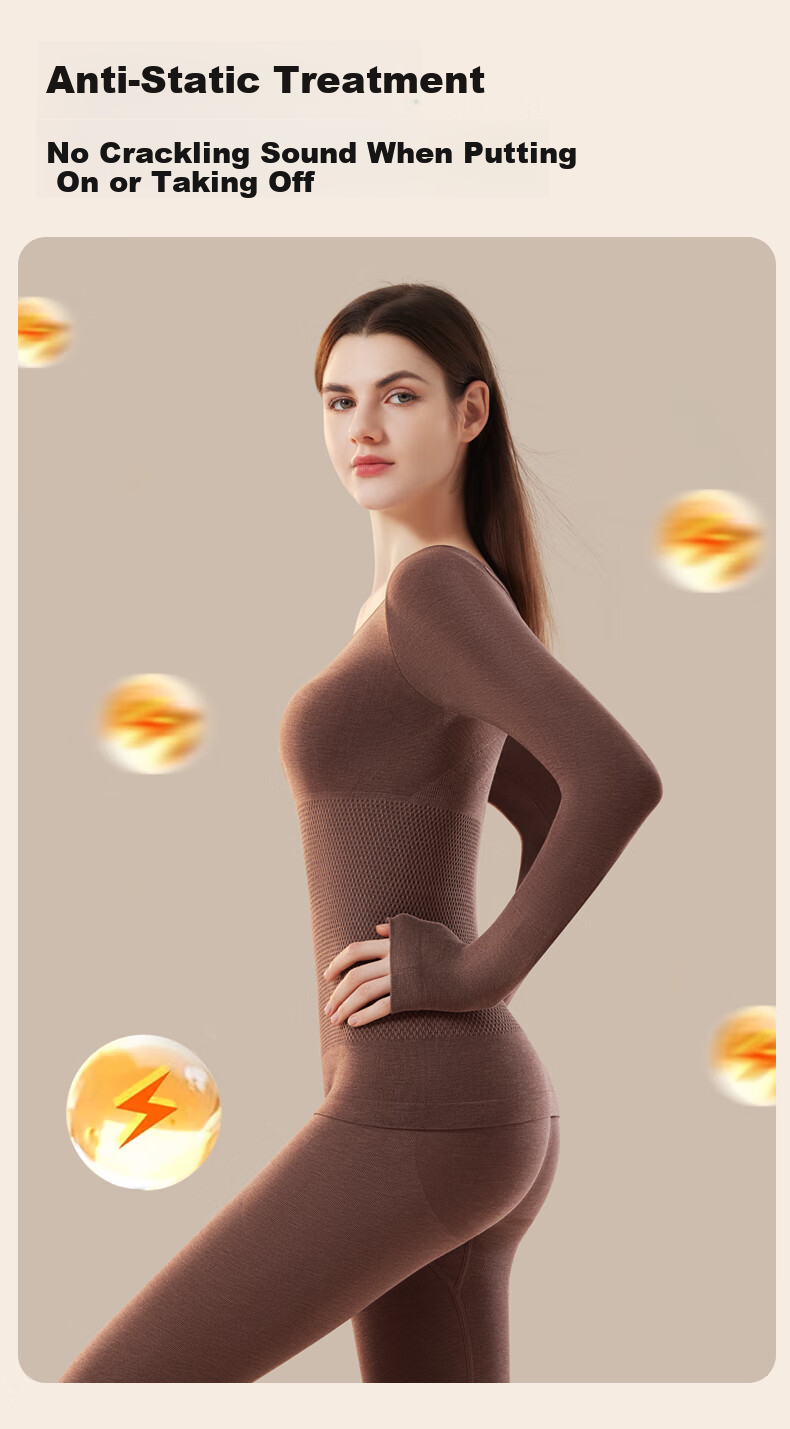 GUJIN Women's Wool Thermal Underwear Set - Seamless Slim Fit Autumn Winter Shaping Bodywear Top and Bottom 14