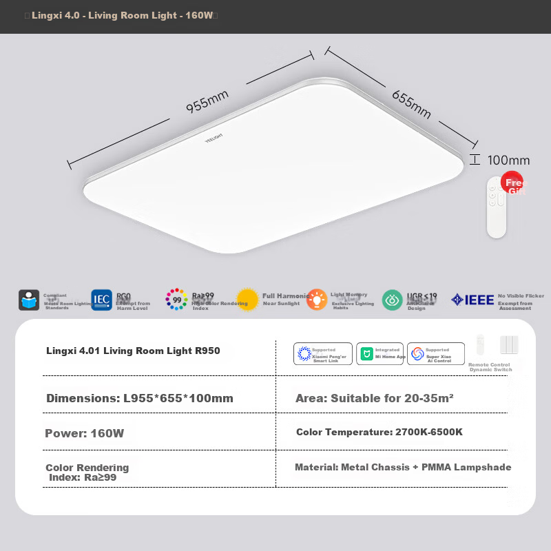 Yeelight Yilai LED Full Spectrum Eye Protection Ceiling Light for Living Room and Bedroom Smart Lighting Lingxi 4.0 [Installation Included]