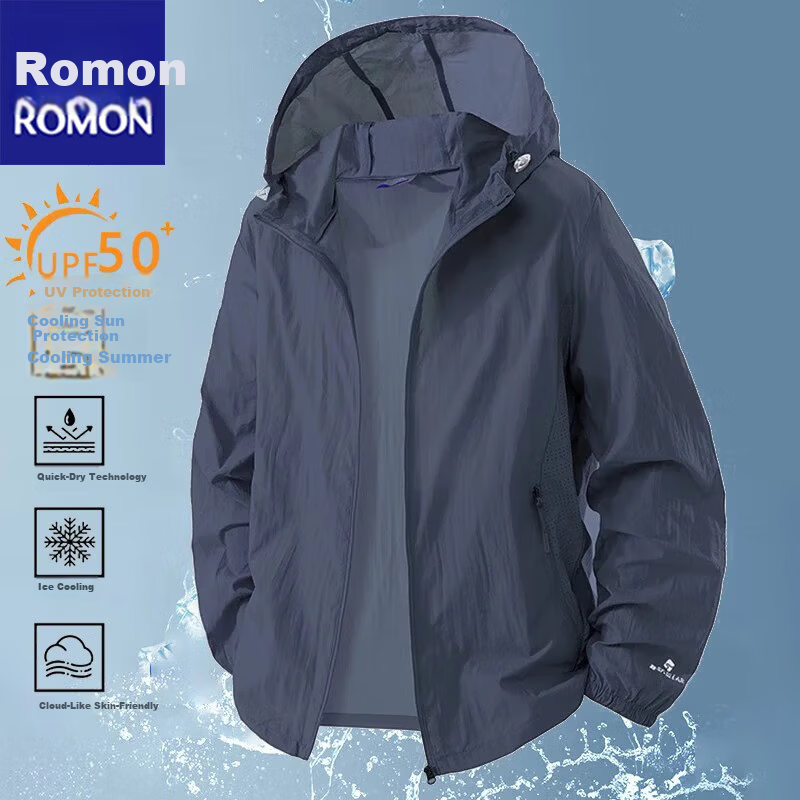 ROMON Father's Day Gift Men's Sun Protection Jacket Long Sleeve Lightweight Breathable Skin Jacket
