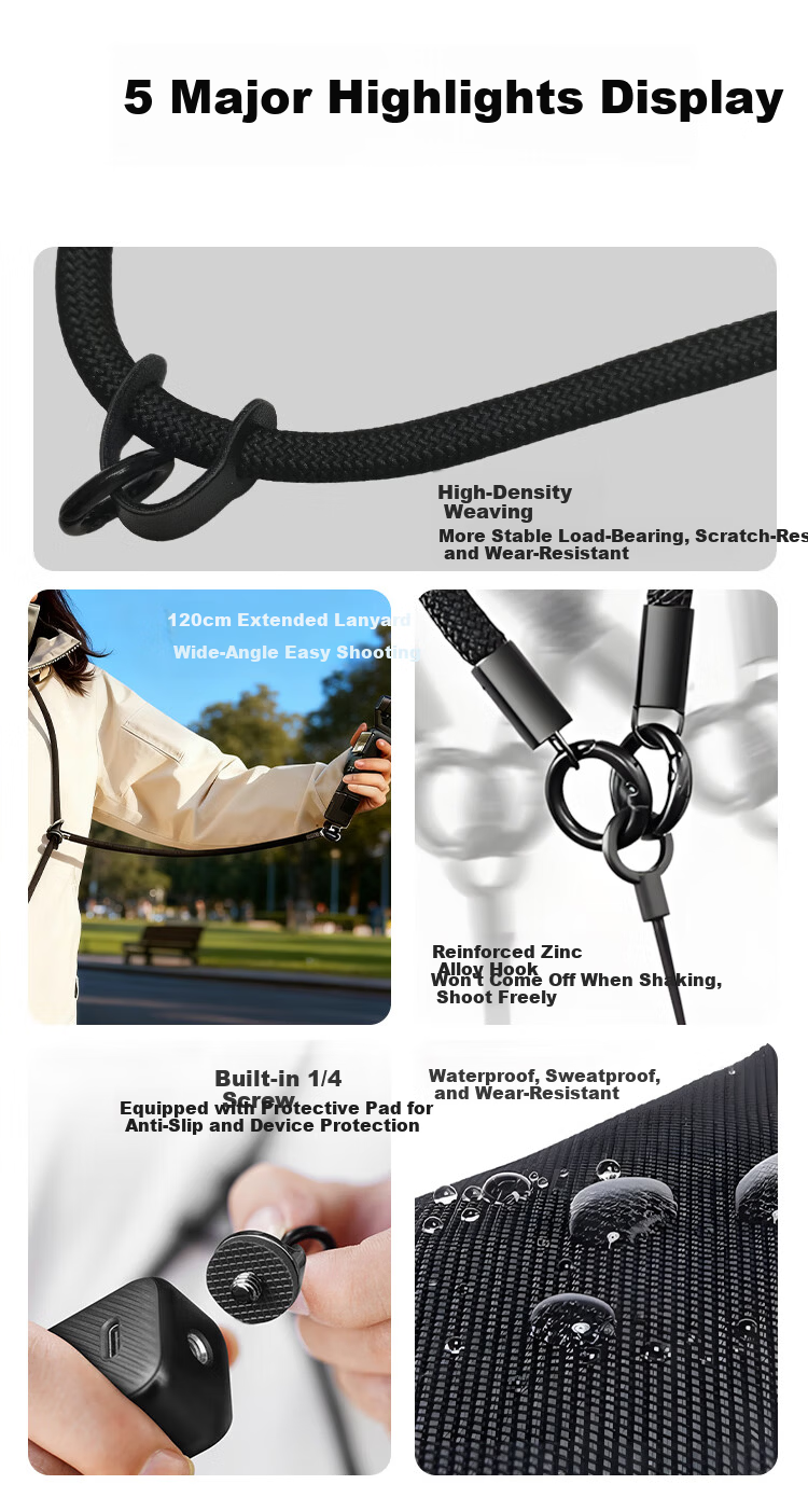 Smorss Lanyard Strap for DJI Pocket 4/3, Crossbody and Wrist Strap, Anti-Drop Retractable Safety Rope for Osmo Pocket 3 Camera Accessories 1