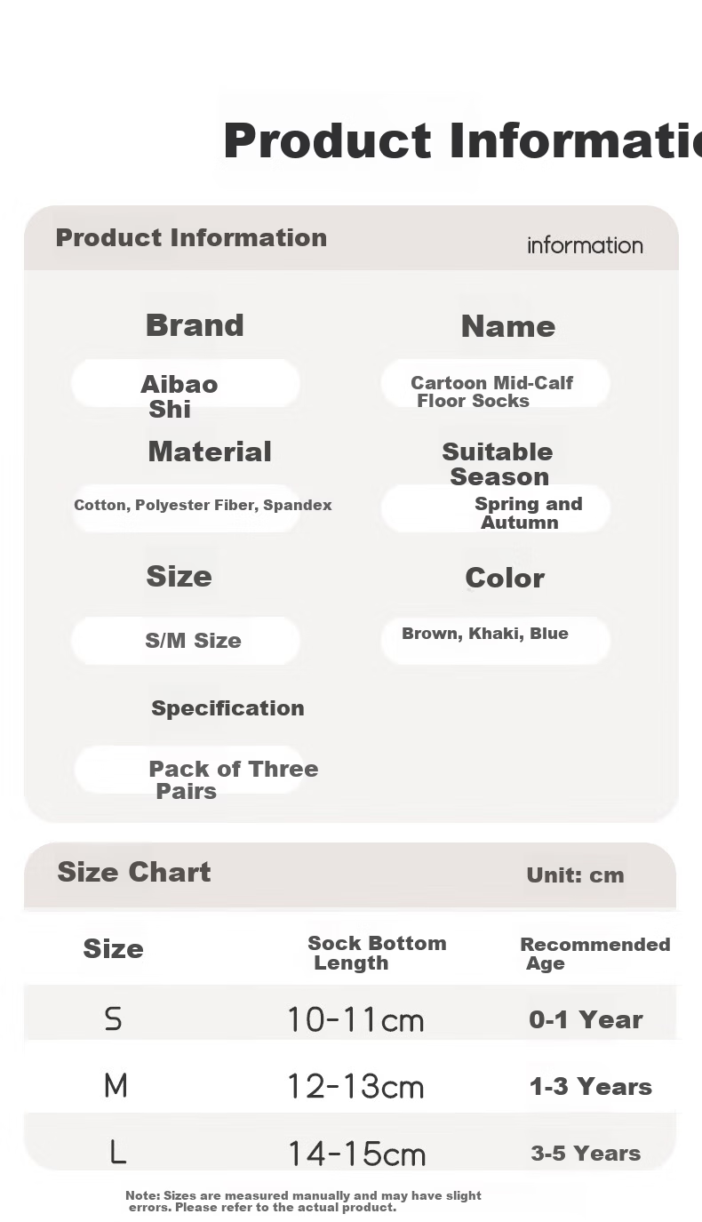 Aibaoshi Baby Socks for Spring And Autumn, Toddler Walking Floor Socks, Non-Slip Insulated Foot Covers, Children's Early Education Socks, Size L, 3 Pairs Pack, S725 10