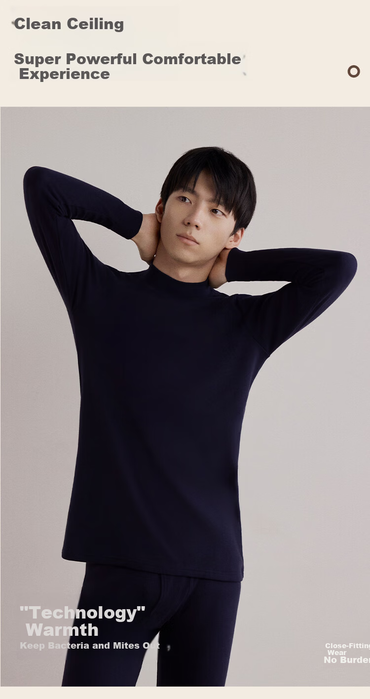 HLA Men’s Autumn Cotton Thermal Underwear Set 210g 10A Antibacterial Mite-Resistant Anti-Static Thin Warm Cotton Shirt and Pants 20