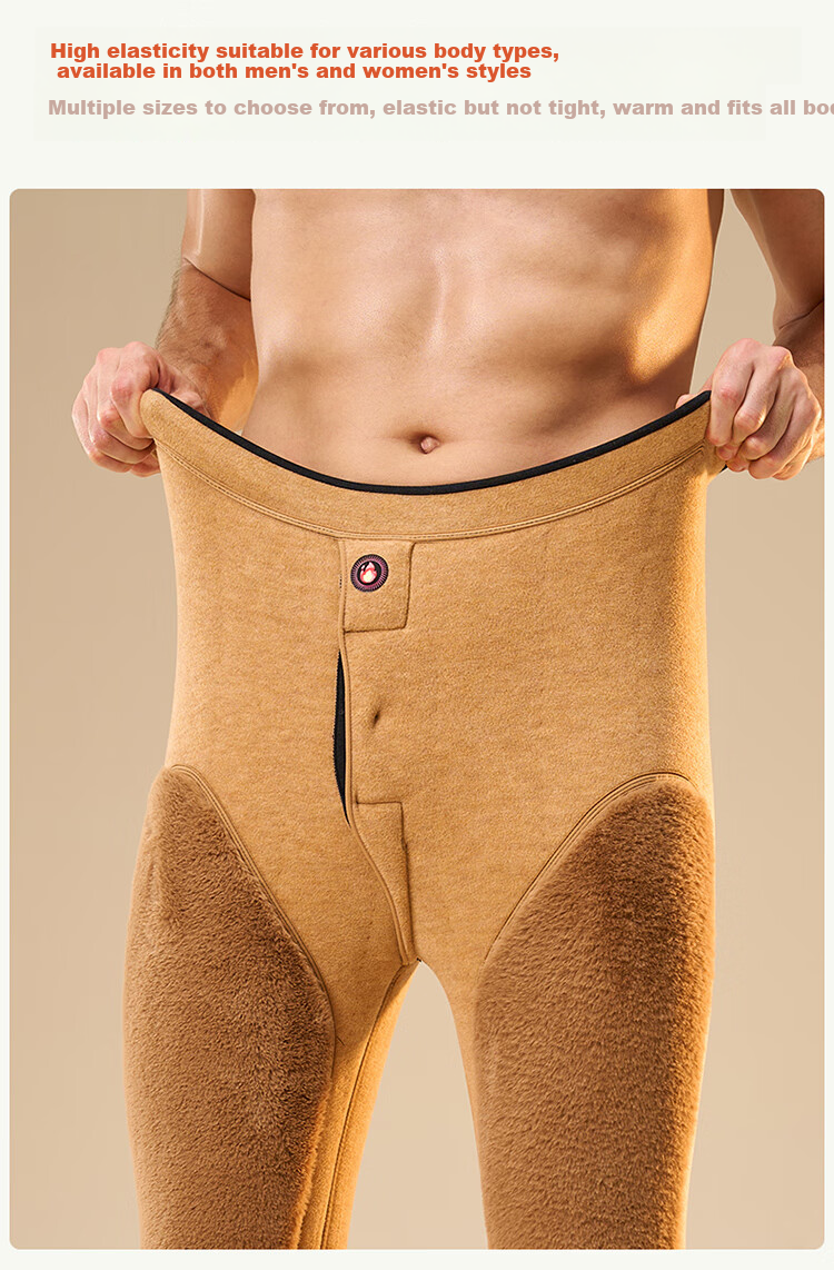 Langsha Extra Thick Thermal Camel Hair Silk Warm Pants Unisex Autumn Winter Fleece Lined High Waist Antibacterial Cold Protection Knee Support Thermal Leggings 13