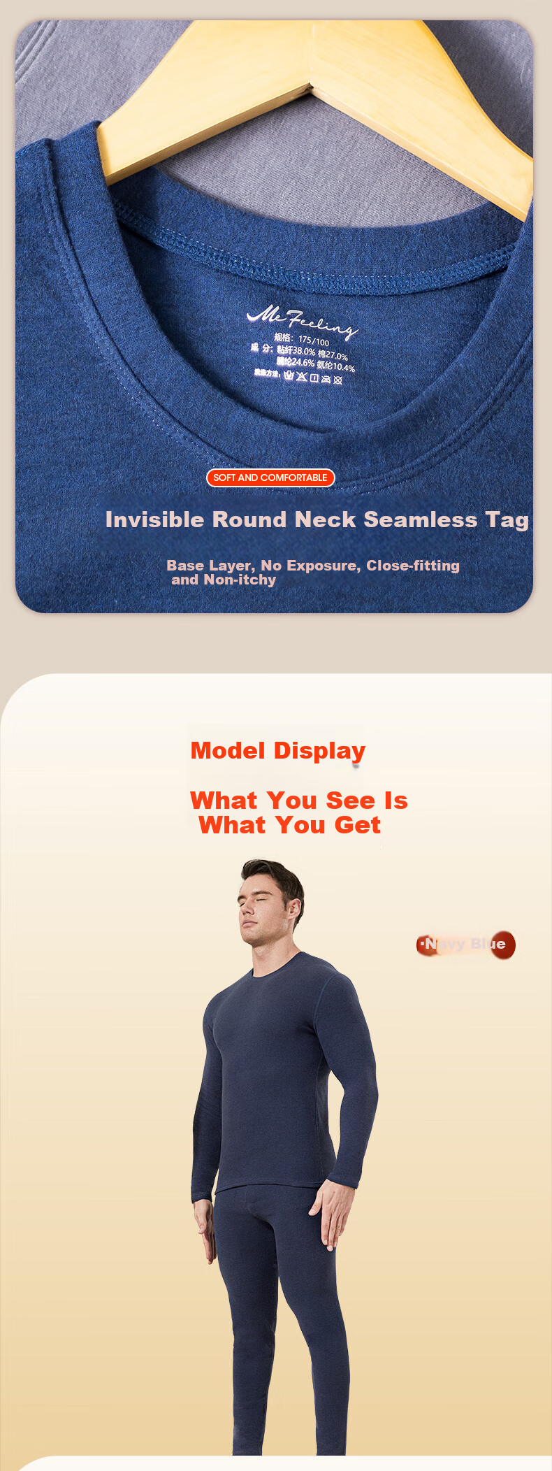 Me feeling Men's Thermal Underwear Set Plus Size Middle-aged and Elderly Fleece-lined Thickened Acrylic Heating Autumn Winter New Plush Base Shirt 7