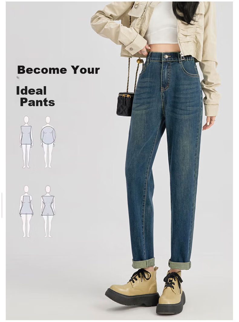 LangSha High Waist Harem Jeans for Women Spring Autumn Pear Shape Loose Slimming Cropped Vintage Carrot Dad Pants 12