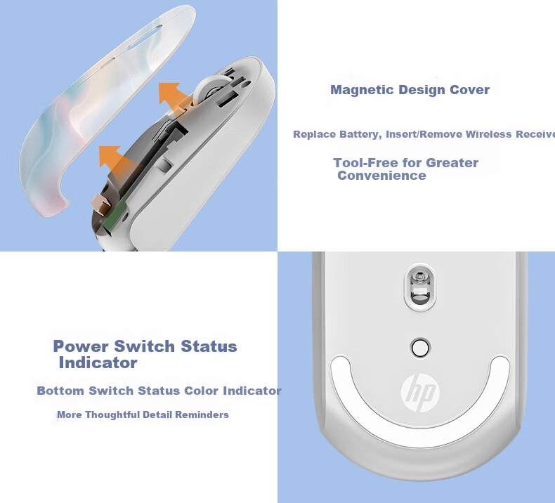 HP Wireless Mouse Chinese Style Silent Office Home Mouse for Women Laptop Dual Mode Bluetooth USB Plug and Play Rechargeable 17