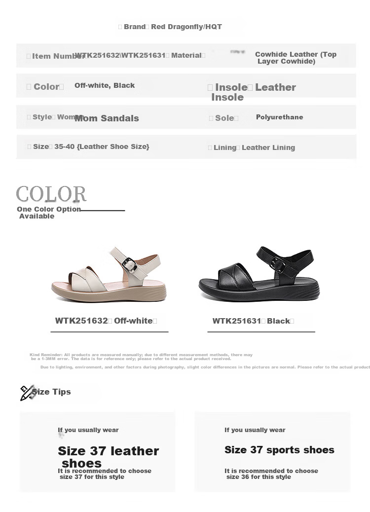 Red Dragonfly Women's Brand Sandals Flat Soft Leather Soft Sole Mid Heel Comfortable Beach Shoes WTK251631 Black Size 37 4