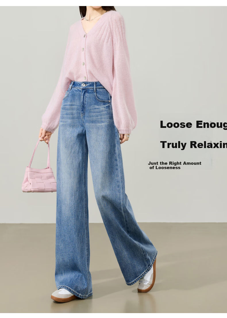 ESE-Y Slimming Wide-Leg Pants for Women 26 Spring New Lightning Wash Vintage Twill Denim Straight-Leg Pants Blue 29 6