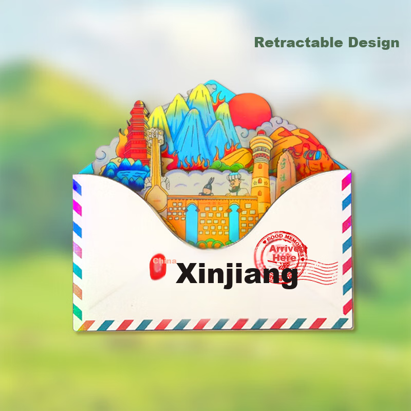 Aimo Hui China City Xinjiang Tourist Attraction Wooden 3D Creative Magnetic Refrigerator Sticker Cultural and Creative Decoration